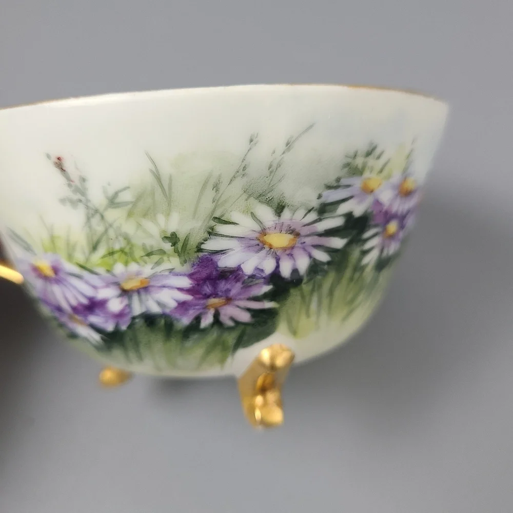 W.G. Co. France Hand Painted Porcelain Gold Footed Vintage Teacup